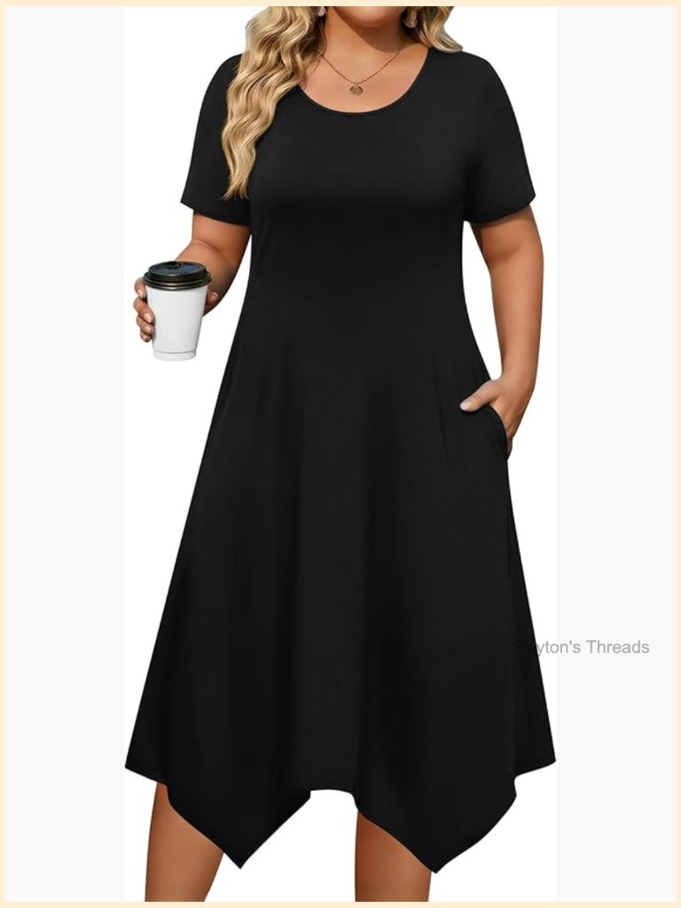 Plus Size Loose A-Line Flowy Midi Dress With Pockets Beach Vacation